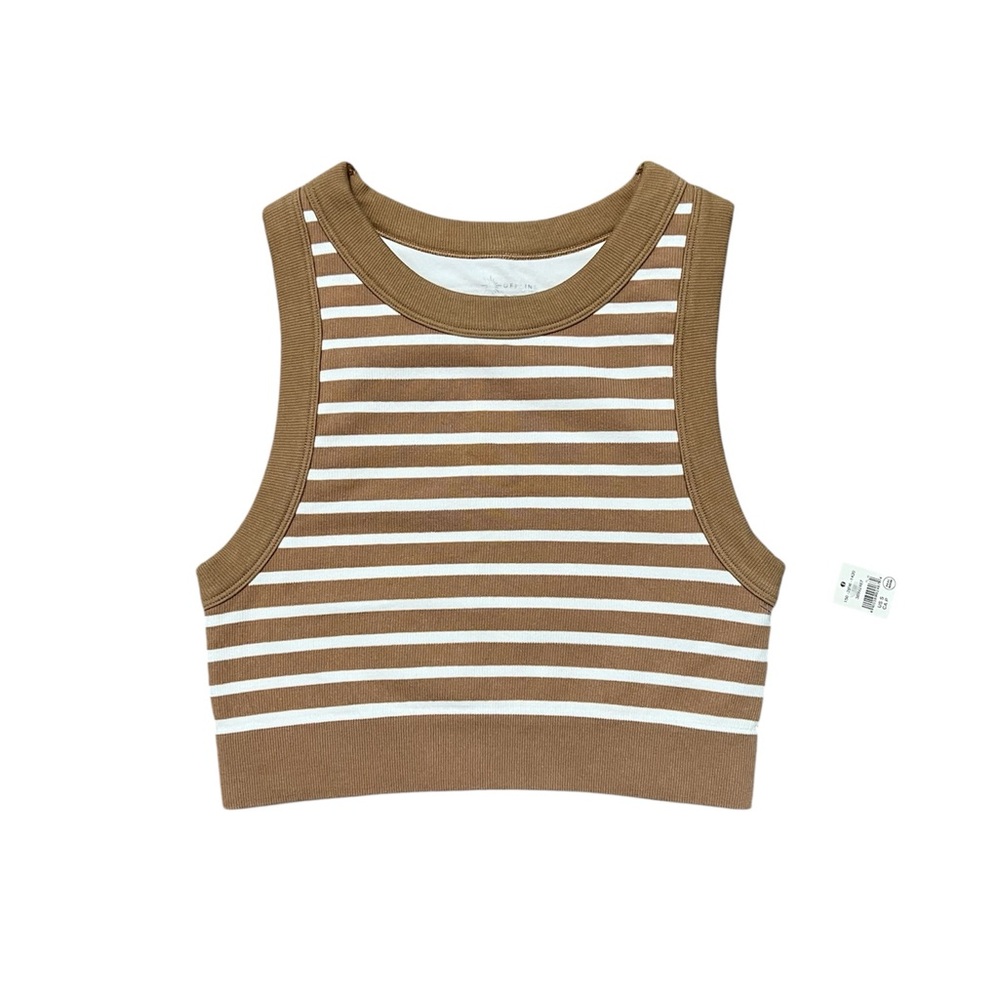 OFFLINE by AERIE WOMENS seamless high neck sports bra tan white size SMALL NWT